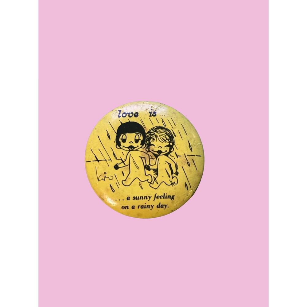 1970 Kim Casali LOVE IS... Yellow and Black Comic Strip Pin. As Is. DAMAGED